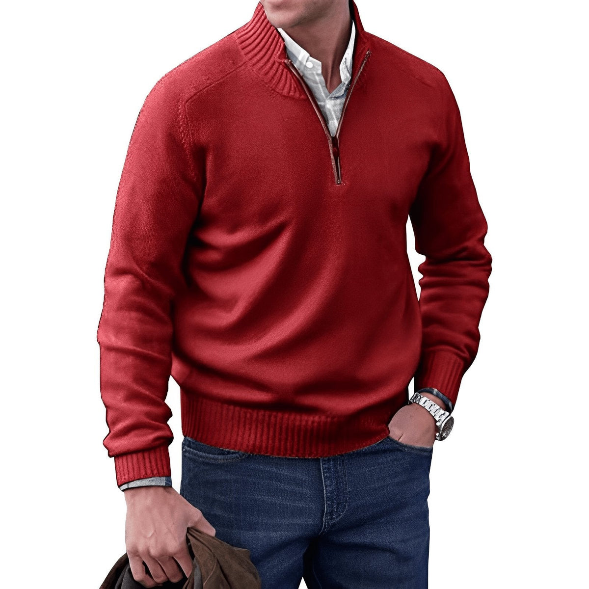 Jack | Men's Regular Fit Quarter-Zip Stand-Collar Knit Pullover - Red