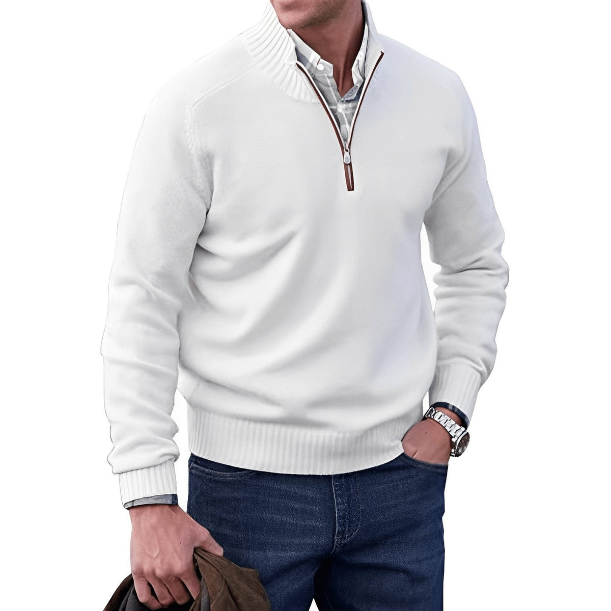Jack | Men's Regular Fit Quarter-Zip Stand-Collar Knit Pullover - White