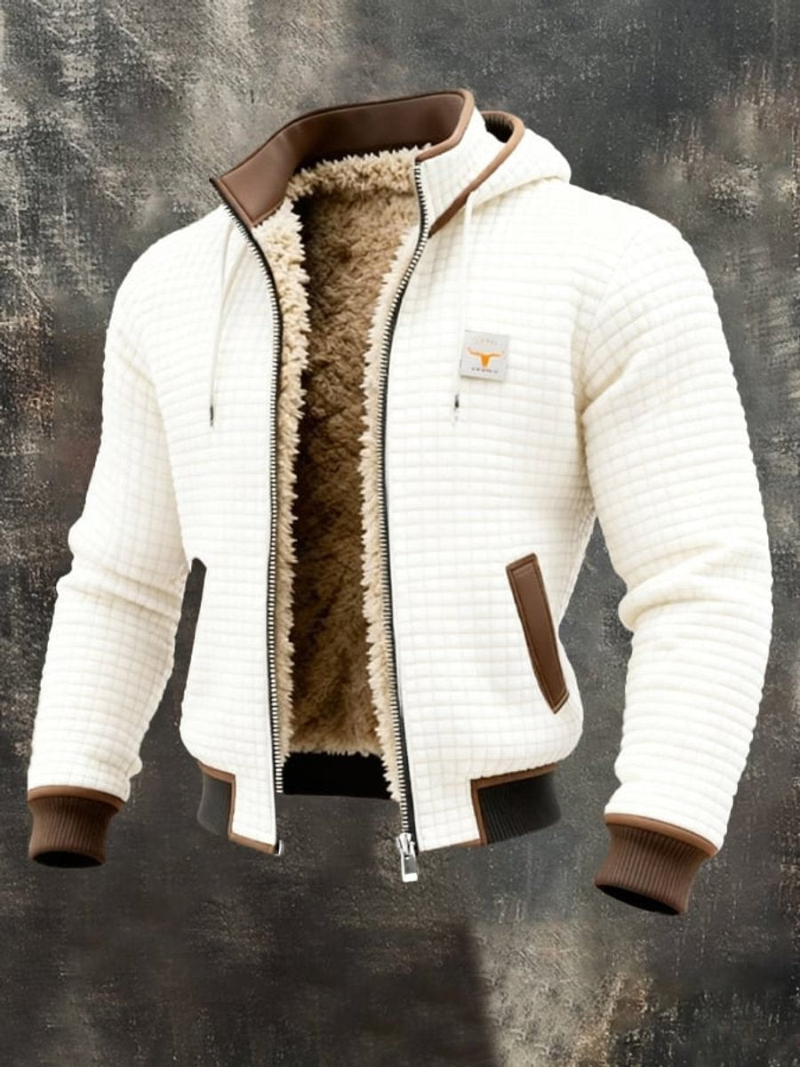 Jasper | Men's Hooded Quilted Jacket with Sherpa Fleece Lining and Vegan Leather Trim - White