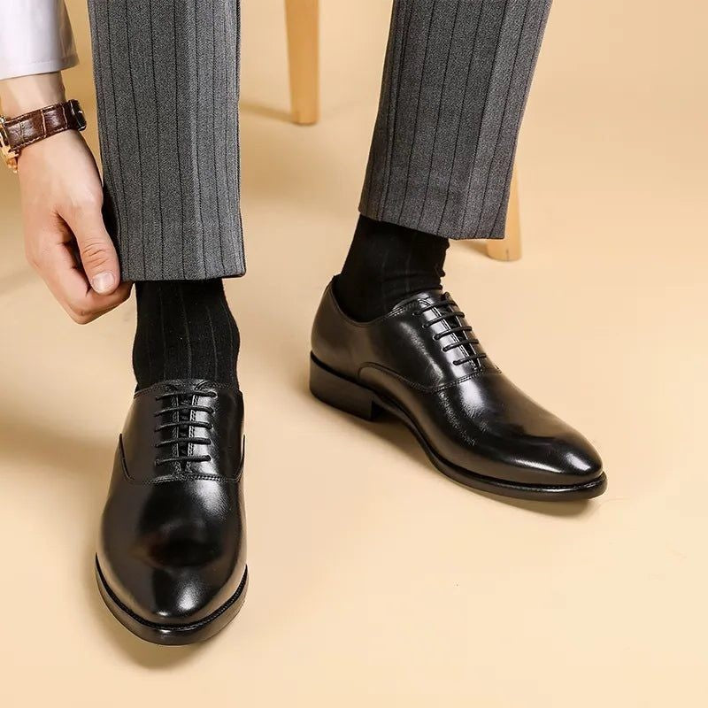 Jasper | Men's Pointed-Toe Lace-Up Vegan Leather Oxford Shoes - Black