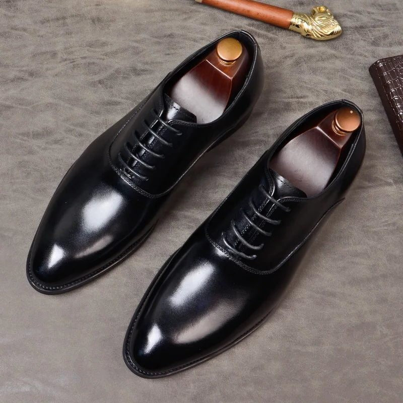 Jasper | Men's Pointed-Toe Lace-Up Vegan Leather Oxford Shoes - Black
