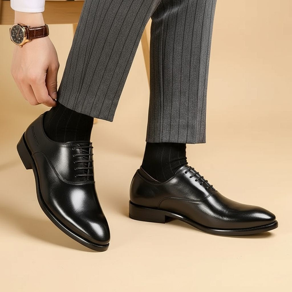 Jasper | Men's Pointed-Toe Lace-Up Vegan Leather Oxford Shoes - Black