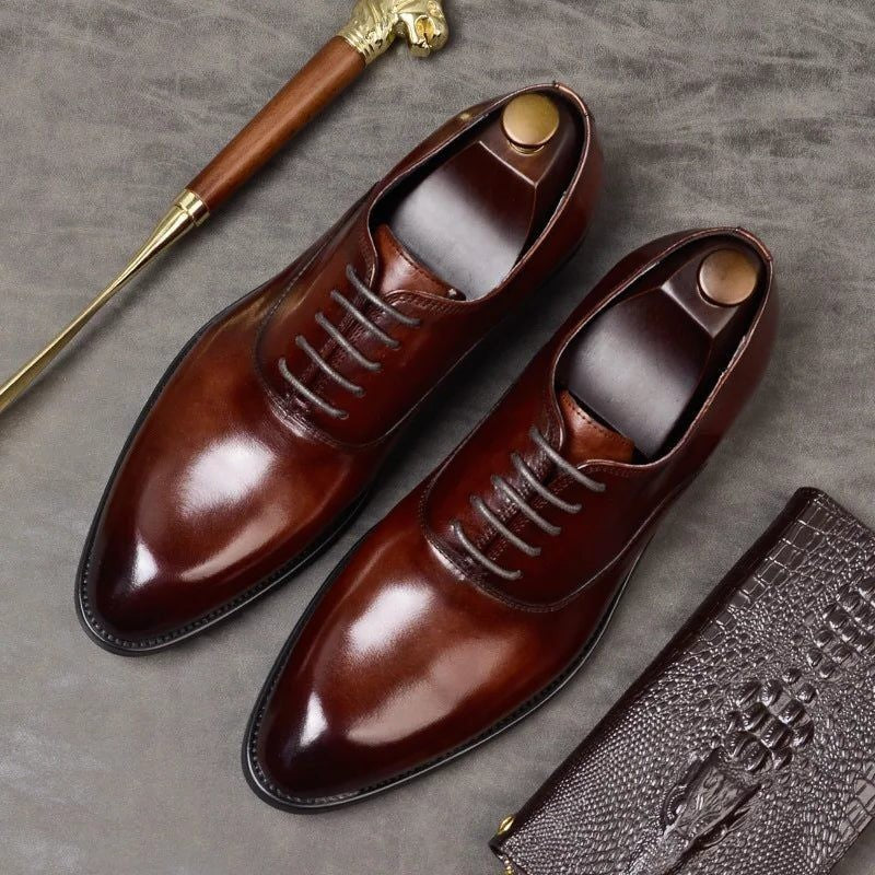 Jasper | Men's Pointed-Toe Lace-Up Vegan Leather Oxford Shoes - Brown