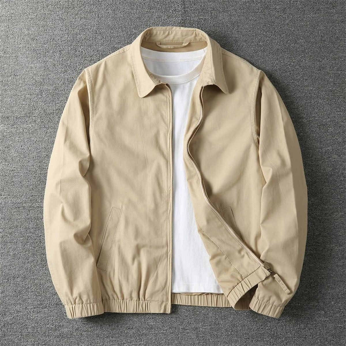 Jasper | Men's Relaxed-Fit Full-Zip Bomber Jacket - Beige