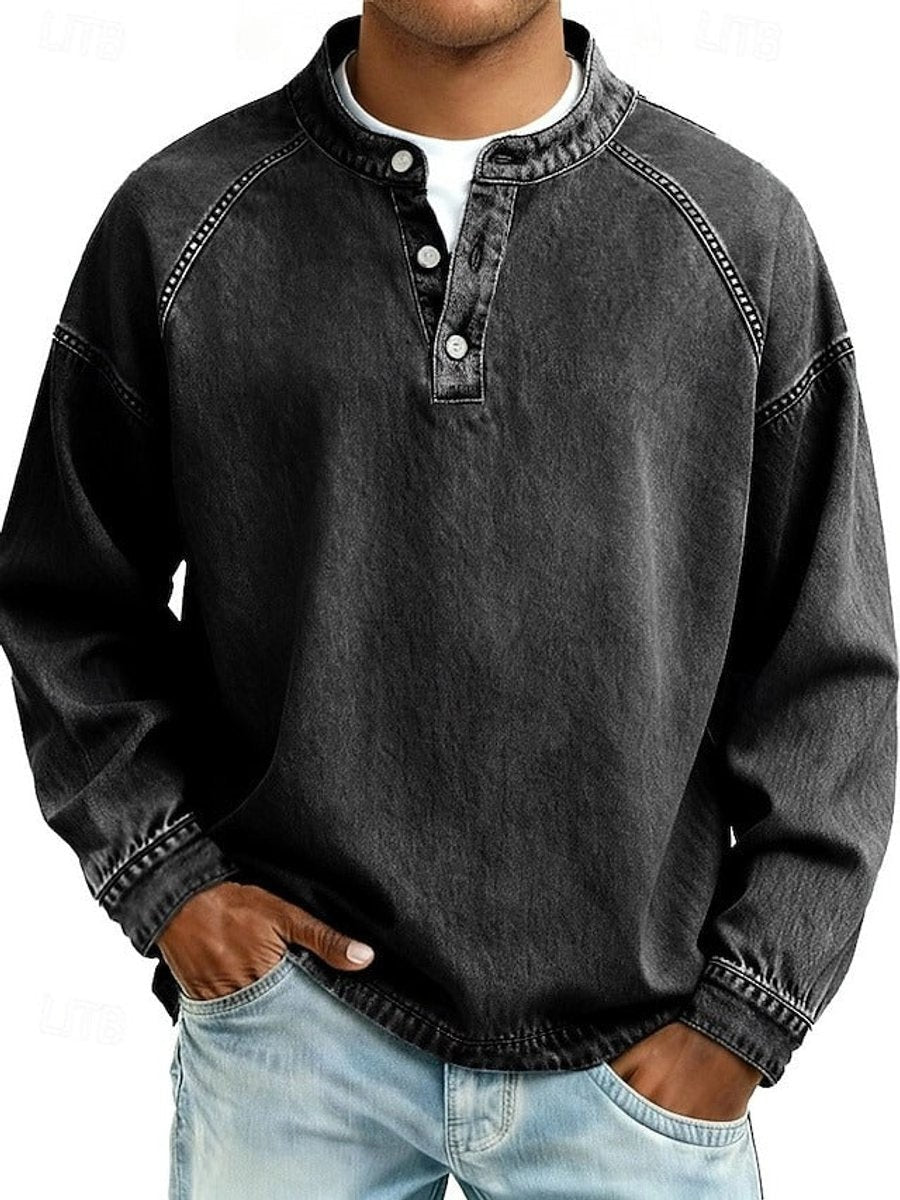 Jasper | Men's Relaxed-Fit Henley Button Raglan Knit Pullover - Black
