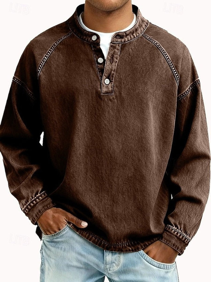 Jasper | Men's Relaxed-Fit Henley Button Raglan Knit Pullover - Brown