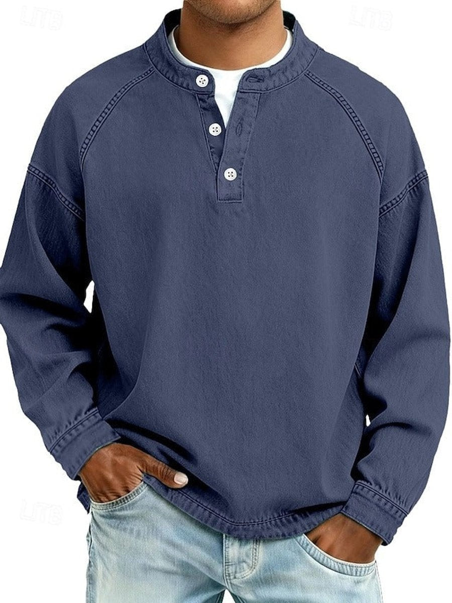 Jasper | Men's Relaxed-Fit Henley Button Raglan Knit Pullover - Dark Blue