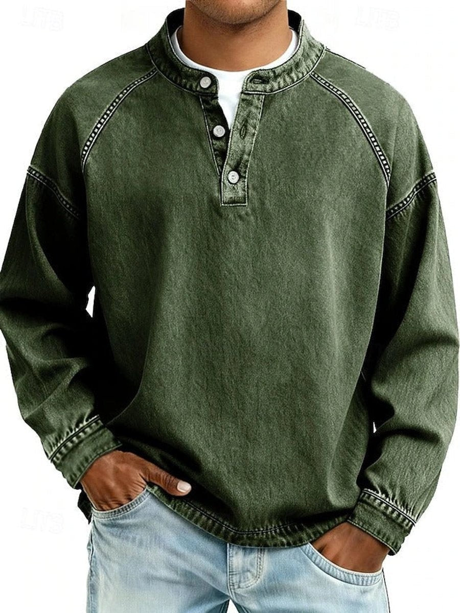 Jasper | Men's Relaxed-Fit Henley Button Raglan Knit Pullover - Dark Green