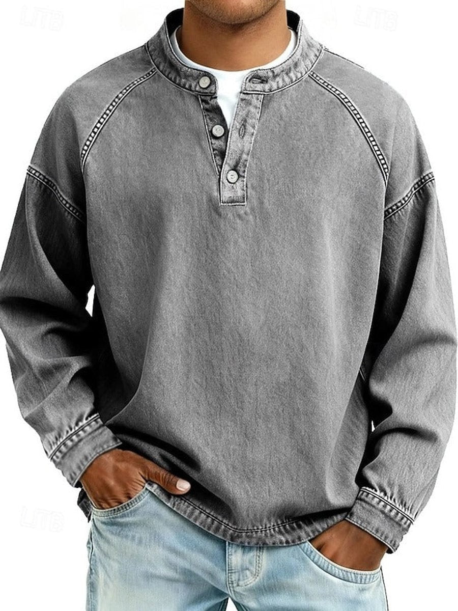 Jasper | Men's Relaxed-Fit Henley Button Raglan Knit Pullover - Grey
