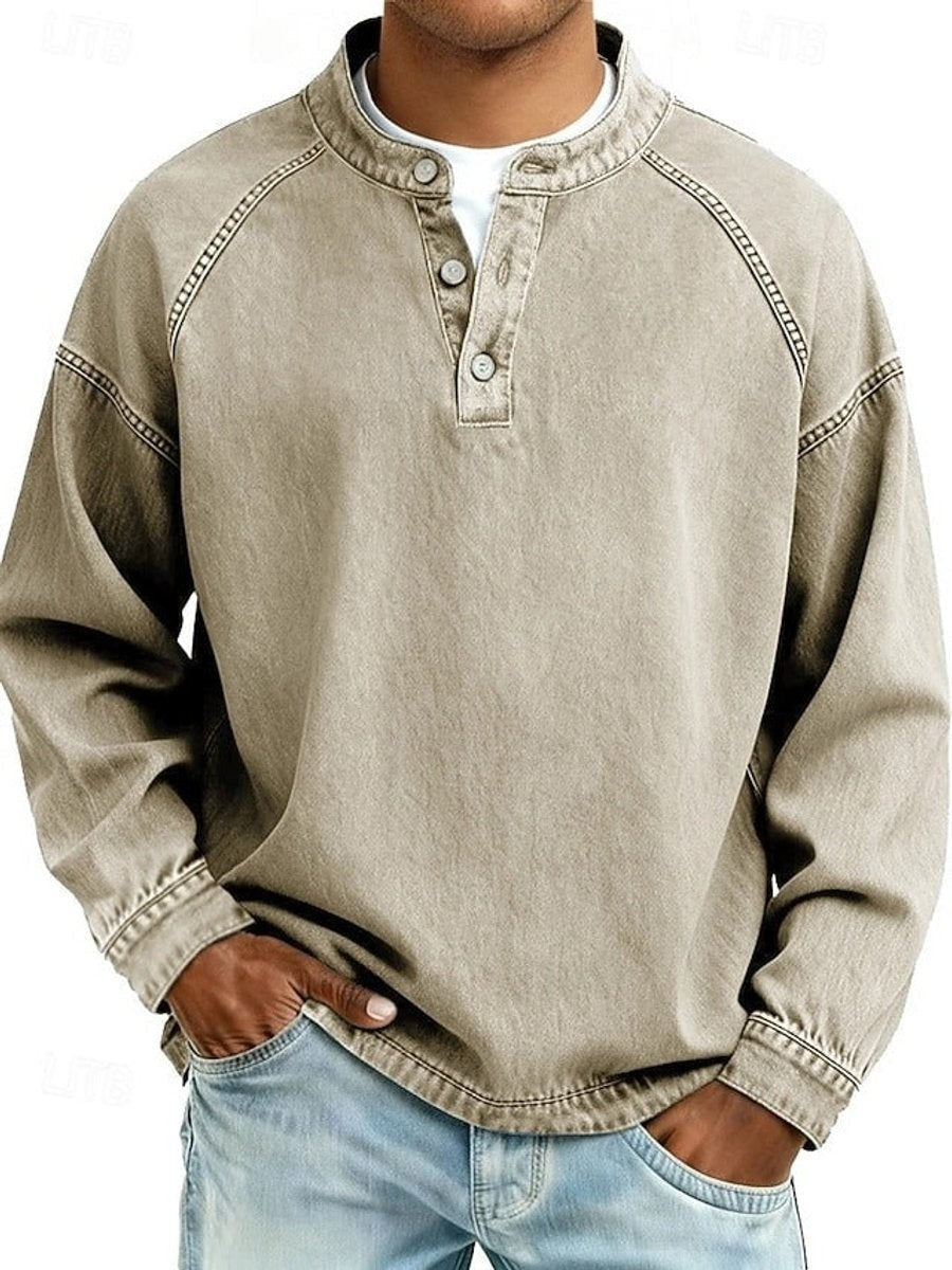 Jasper | Men's Relaxed-Fit Henley Button Raglan Knit Pullover - Khaki