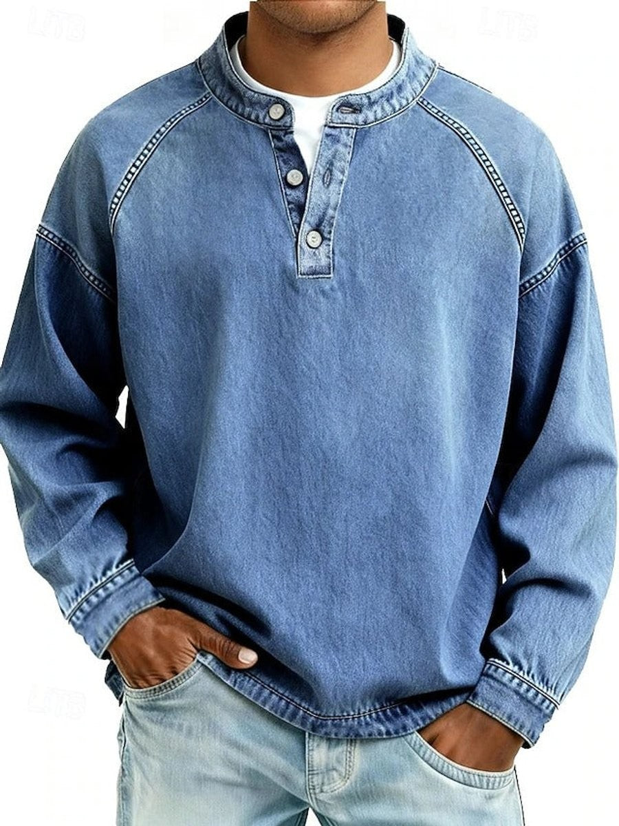 Jasper | Men's Relaxed-Fit Henley Button Raglan Knit Pullover - Light Blue