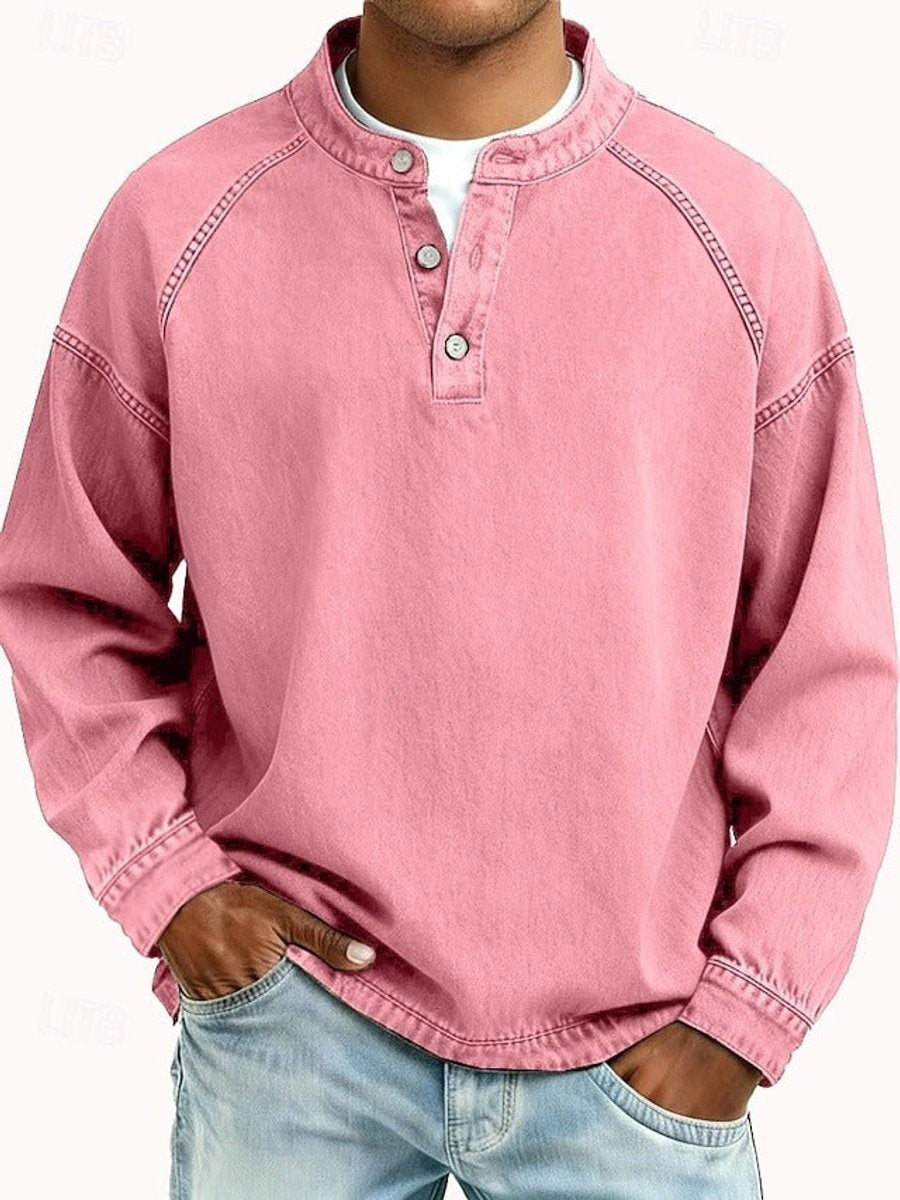 Jasper | Men's Relaxed-Fit Henley Button Raglan Knit Pullover - Pink