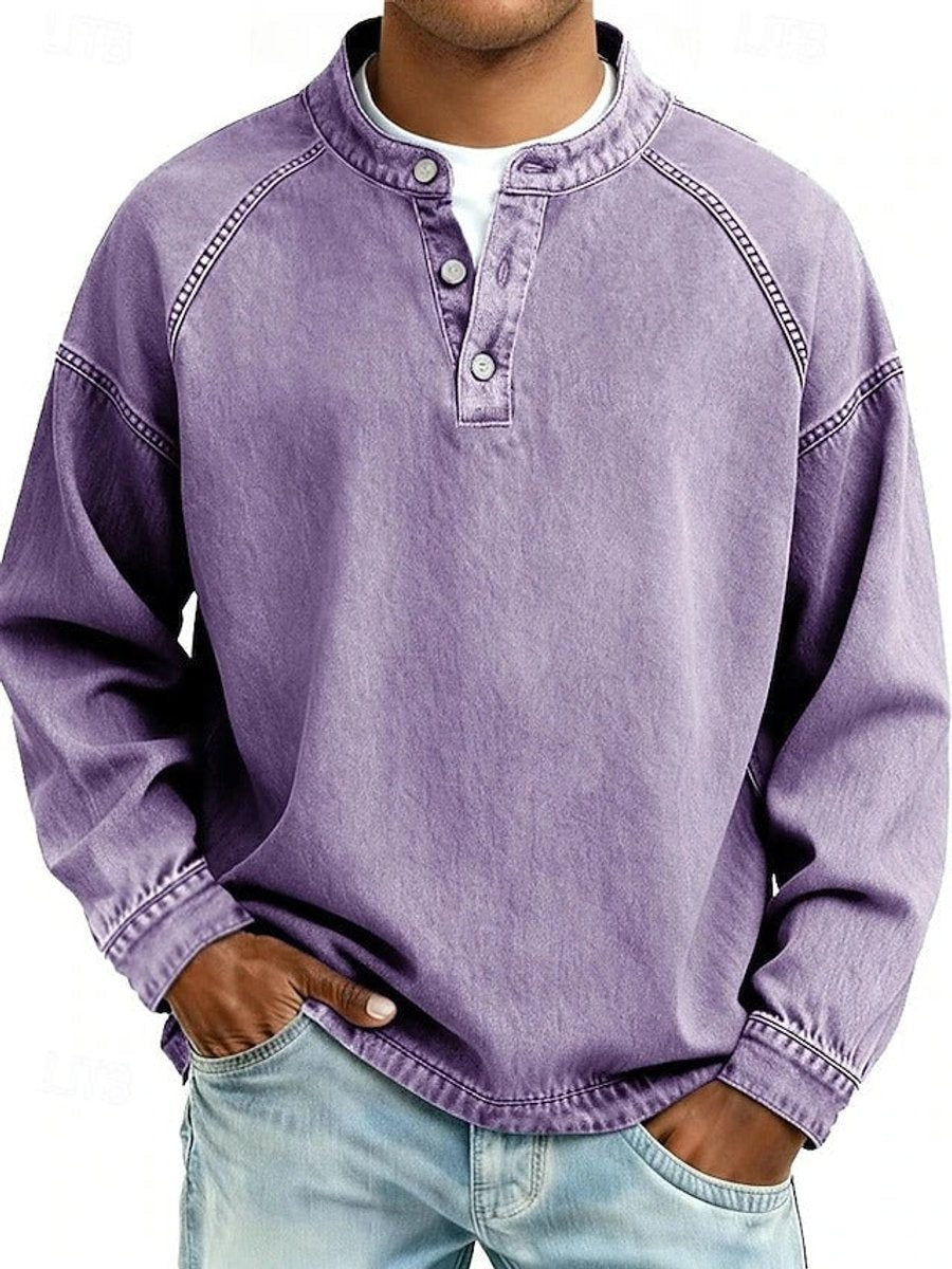 Jasper | Men's Relaxed-Fit Henley Button Raglan Knit Pullover - Purple