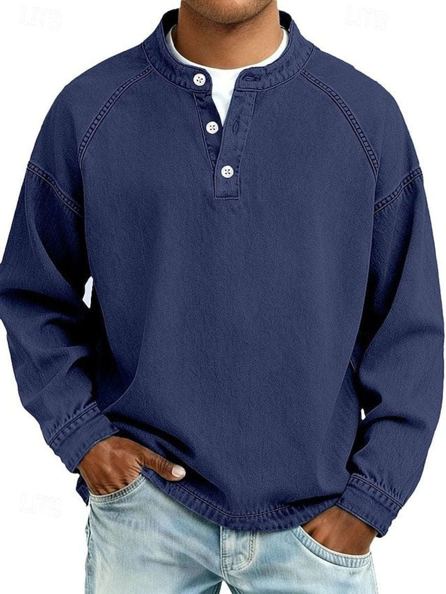 Jasper | Men's Relaxed-Fit Henley Button Raglan Knit Pullover - Royal Blue