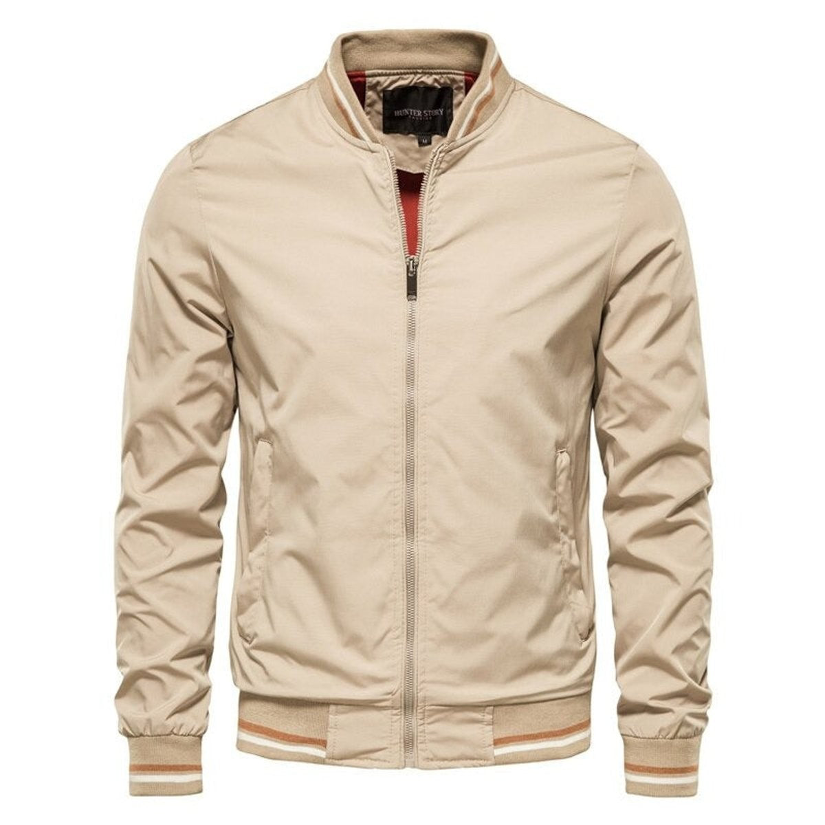 Leo | Men's Relaxed-Fit Full-Zip Bomber Jacket with Striped Ribbed Trim - Standard