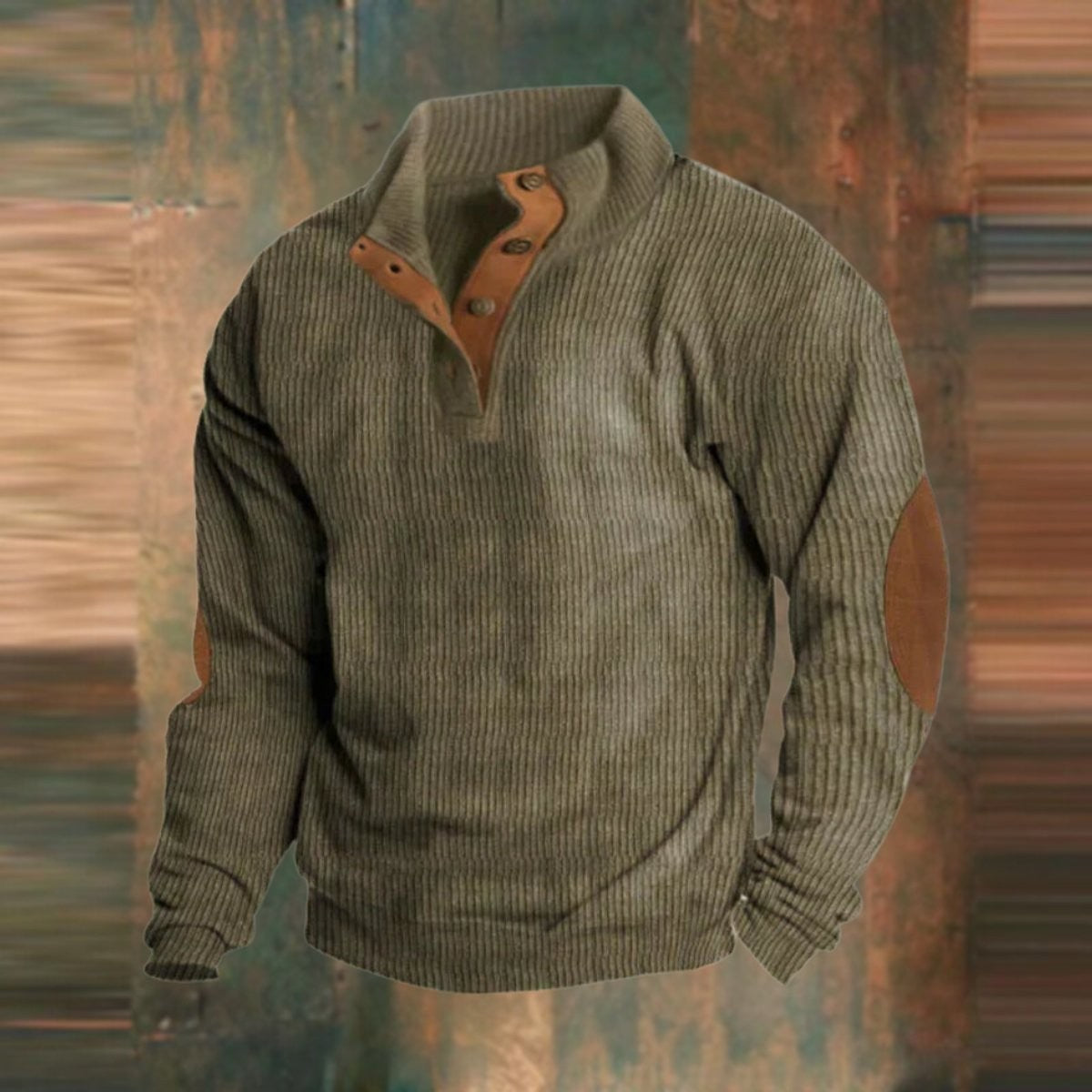 Leo | Men's Relaxed-Fit Ribbed Knit Quarter-Zip Suede Elbow Patch Jumper - Green