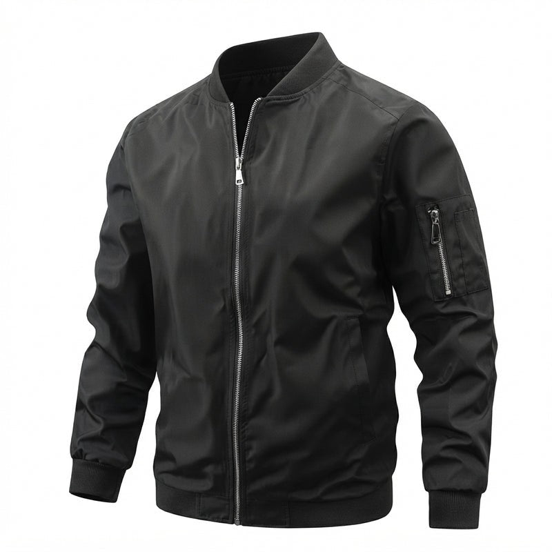 Leo | Men's Slim-Fit Zip-Up Bomber Jacket with Ribbed Collar and Sleeve Pocket - Green