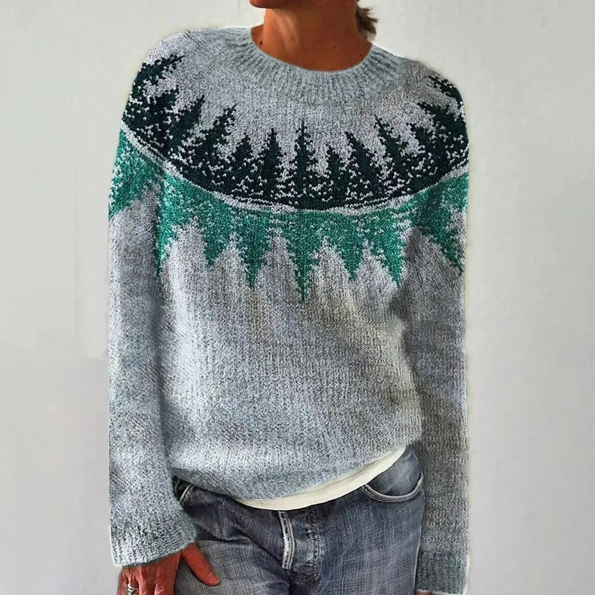 Leo | Women's Relaxed Fit Boat-Neck Multicolour Fair Isle Knit Jumper - Blue/Green