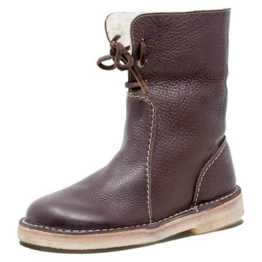Lily | Women's Mid-Calf Lace-Back Shearling-Lined Winter Boot - Dark Brown