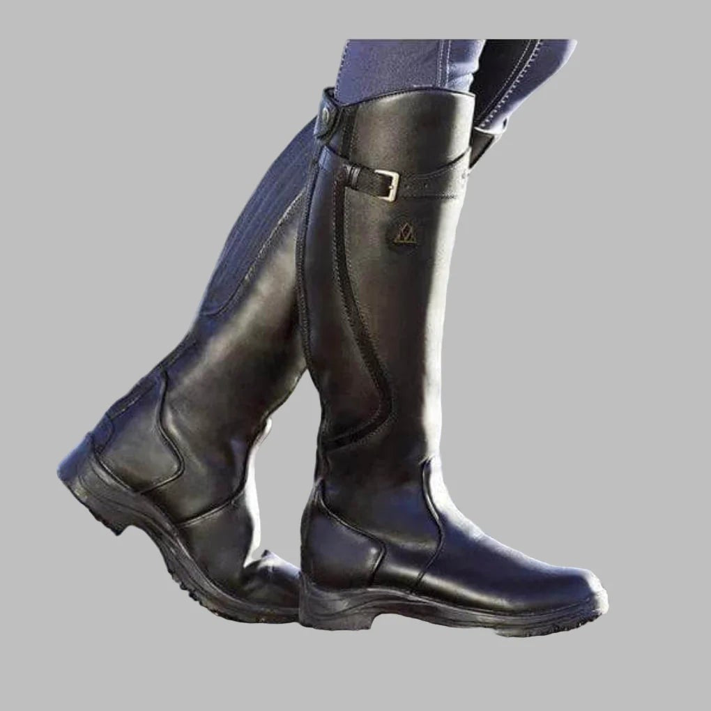 Lily | Women's Orthopaedic Vegan Leather Knee-High Buckle-Strap Boot - Black