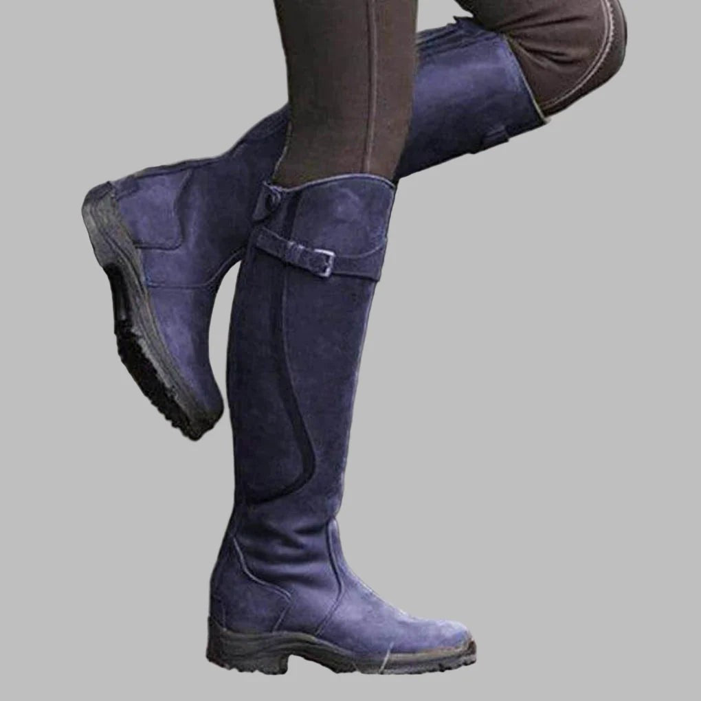 Lily | Women's Orthopaedic Vegan Leather Knee-High Buckle-Strap Boot - Blue