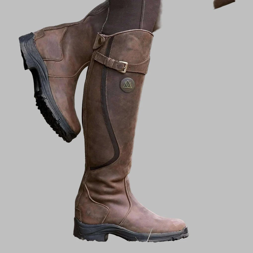 Lily | Women's Orthopaedic Vegan Leather Knee-High Buckle-Strap Boot - Dark Brown