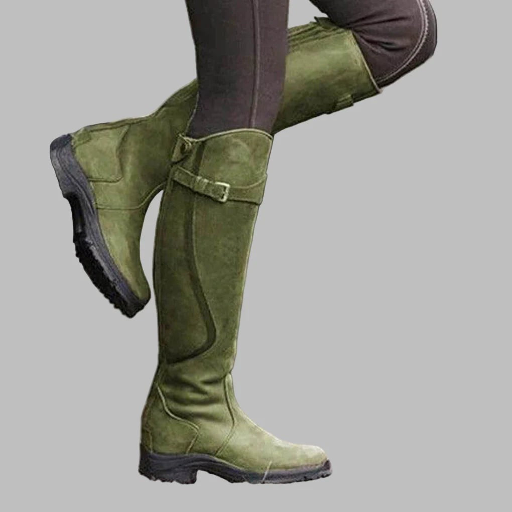 Lily | Women's Orthopaedic Vegan Leather Knee-High Buckle-Strap Boot - Green