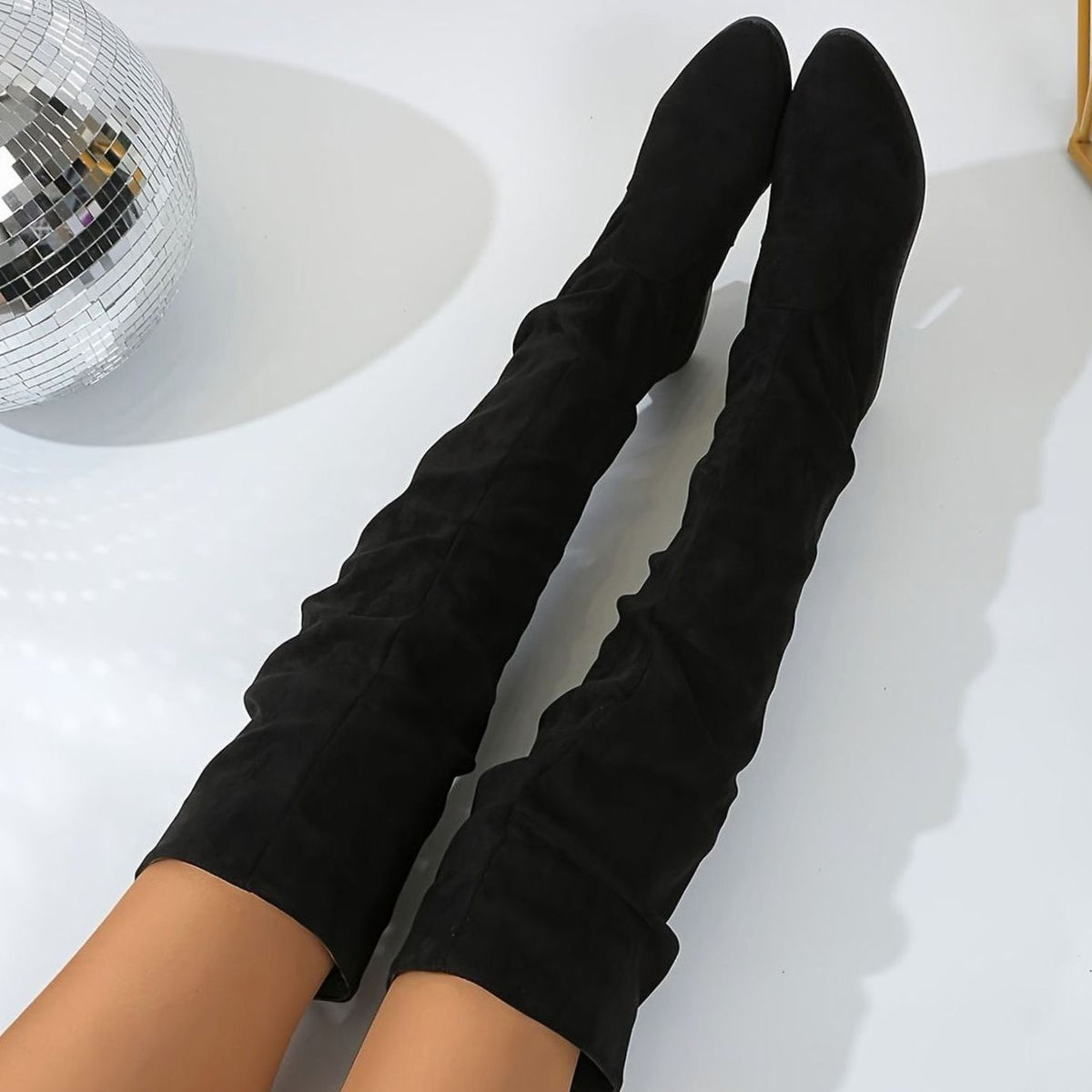 Lily | Women's Slouchy Over-the-Knee Pointed-Toe Block-Heel Boots - Black