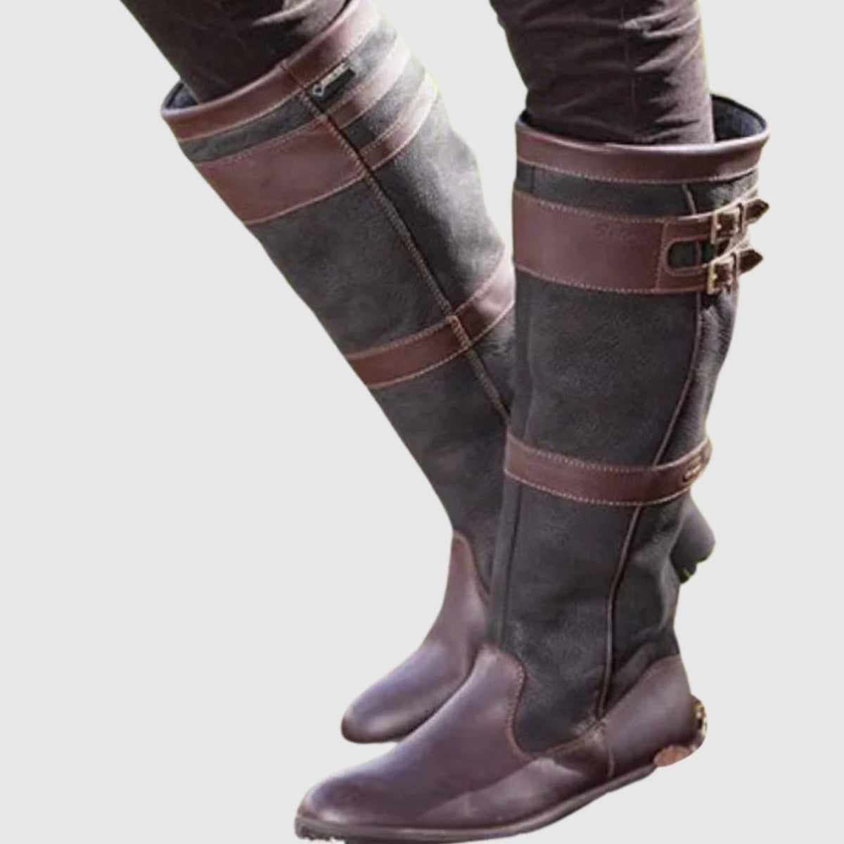 Lily | Women's Tall Double-Buckle Strap Knee-High Boots with Lug Sole - Dark Brown