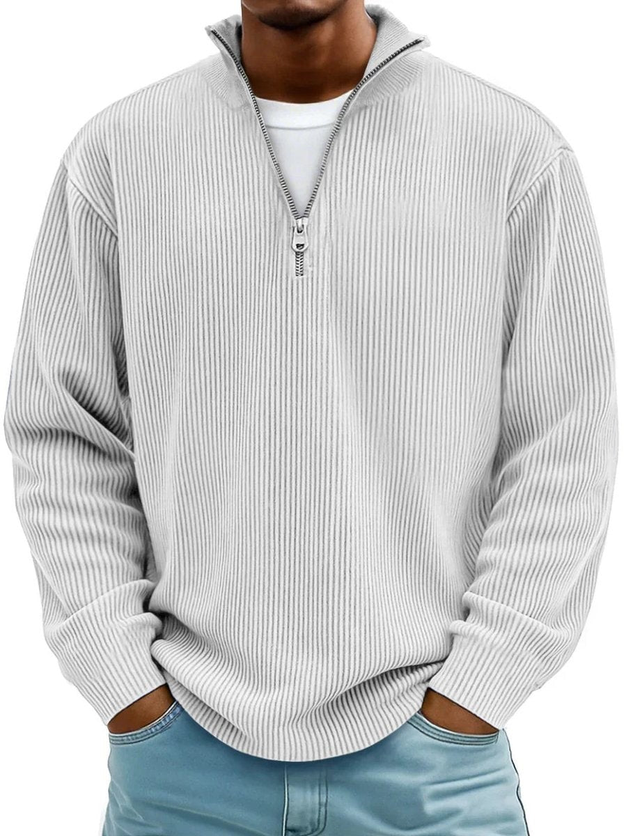 Louis | Men's Relaxed-Fit Ribbed Knit Quarter-Zip Sweater - White