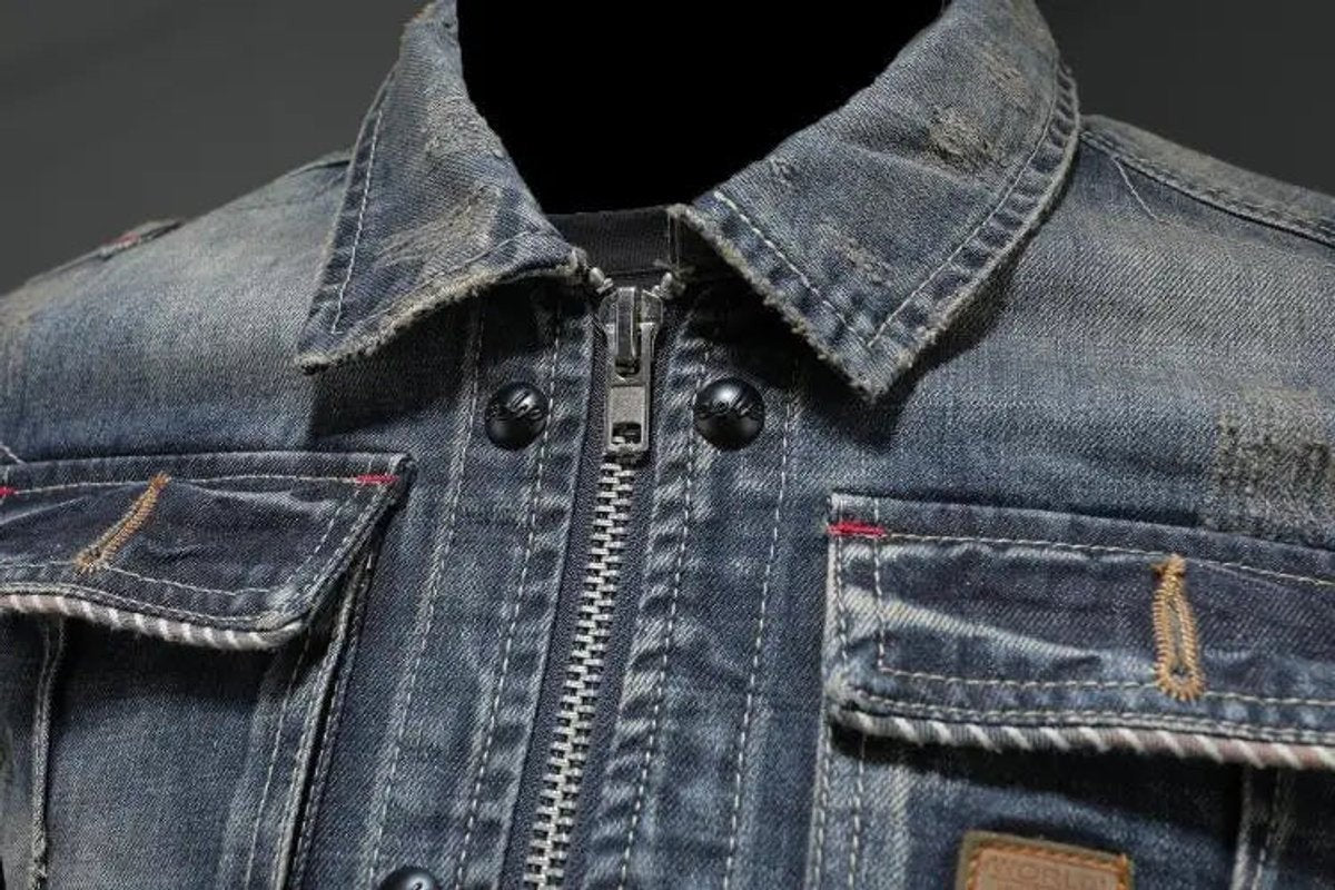Louis | Men's Relaxed-Fit Washed Denim Zip-Up Jacket with Dual Chest Pockets - Standard