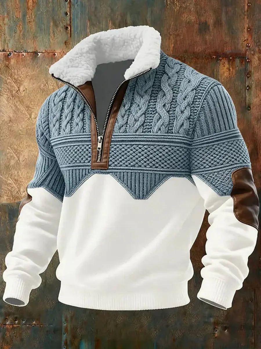 Harry | Men's Cable Knit Sweater Quarter-Zip Fleece Collar Pullover
