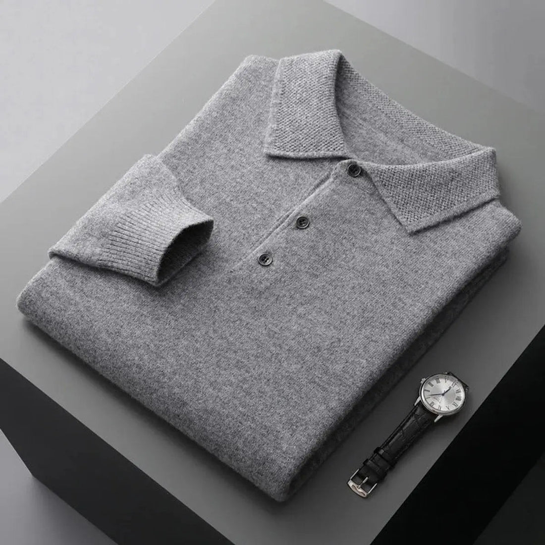 Henry | Men's Cashmere Polo Knit Sweater Long Sleeve Button Collar Jumper
