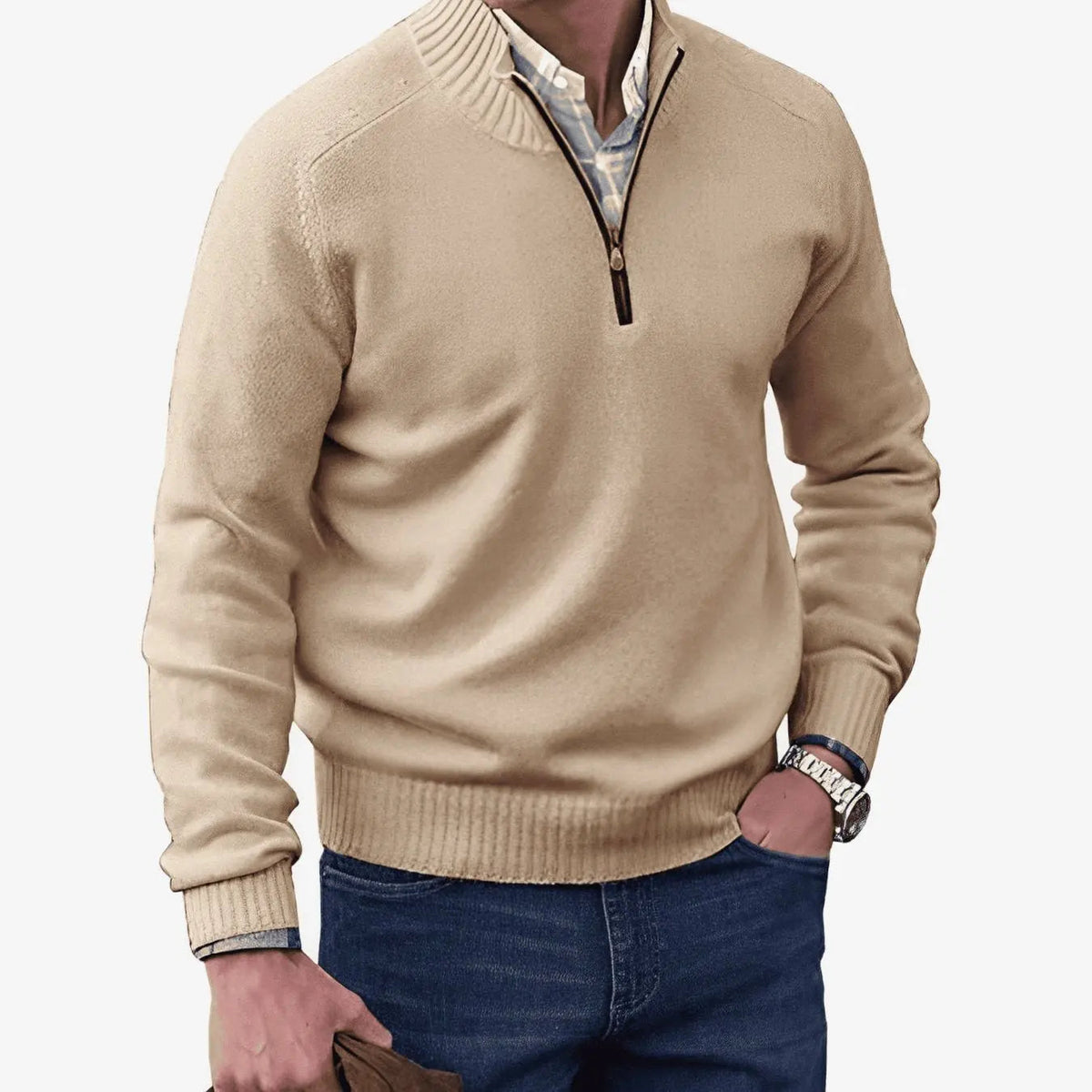 George | Men's Knitted Half-Zip Pullover Jumper Ribbed Collar