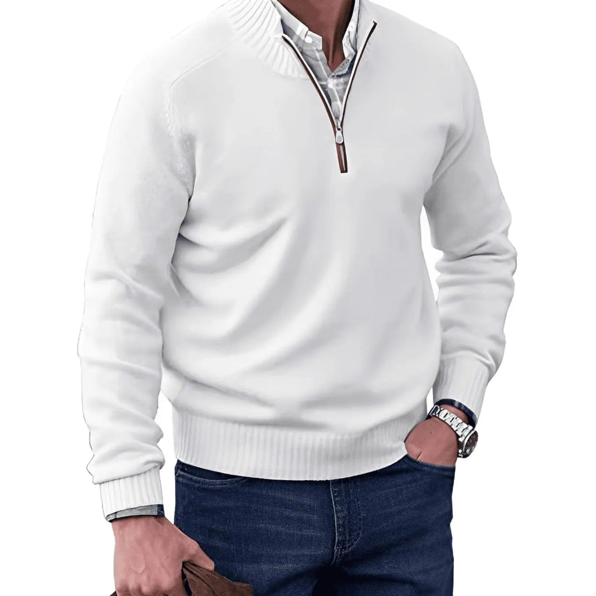 George | Men's Knitted Half-Zip Pullover Jumper Ribbed Collar