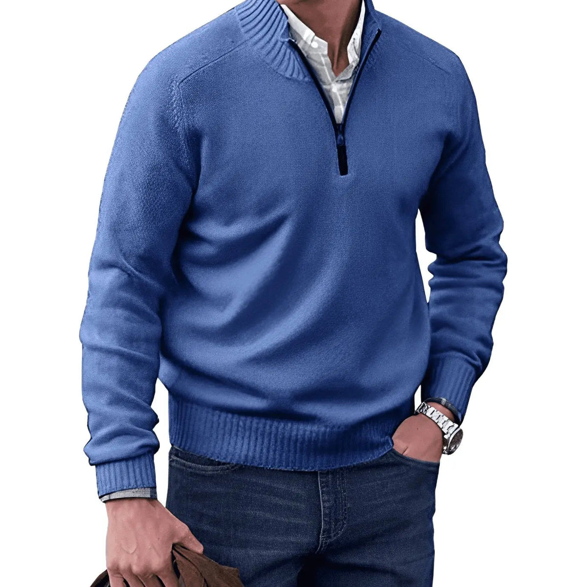 George | Men's Knitted Half-Zip Pullover Jumper Ribbed Collar