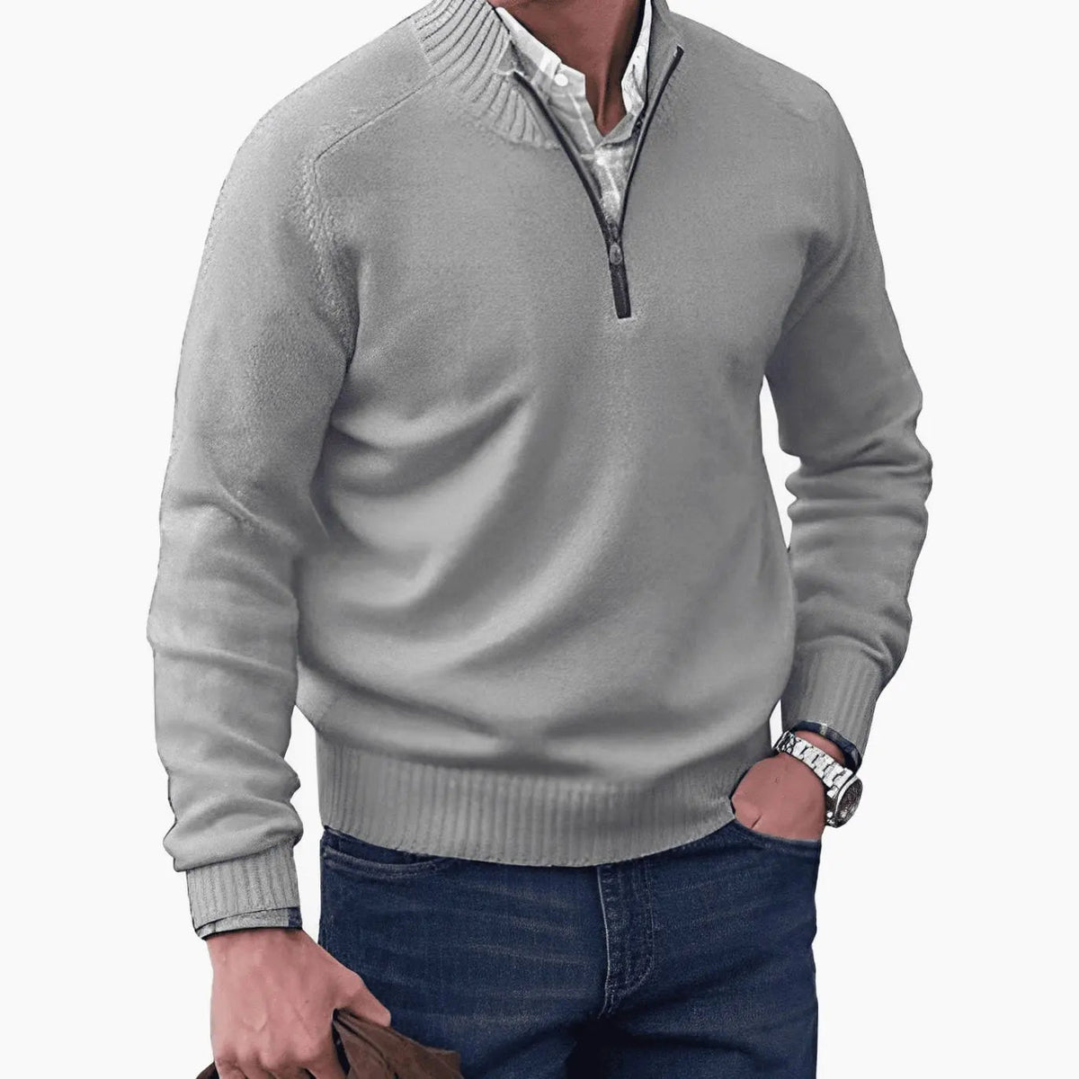 George | Men's Knitted Half-Zip Pullover Jumper Ribbed Collar