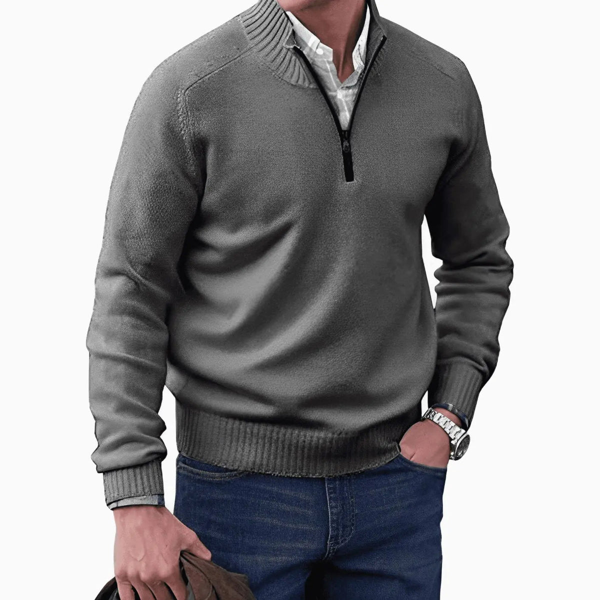 George | Men's Knitted Half-Zip Pullover Jumper Ribbed Collar