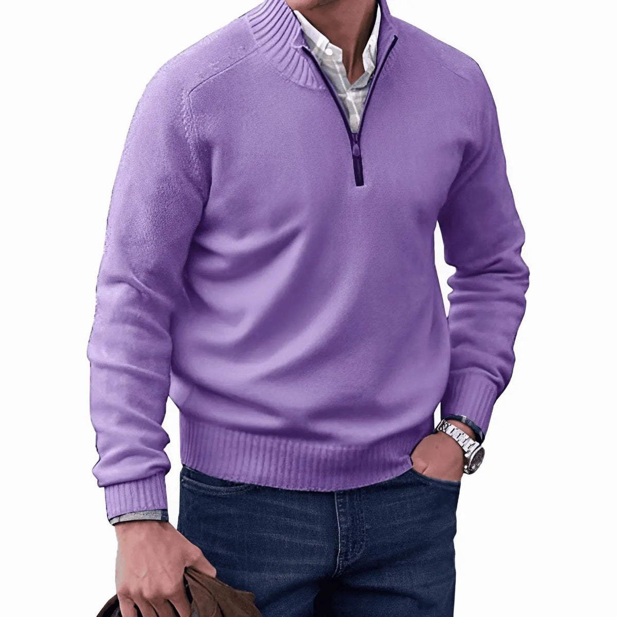 George | Men's Knitted Half-Zip Pullover Jumper Ribbed Collar