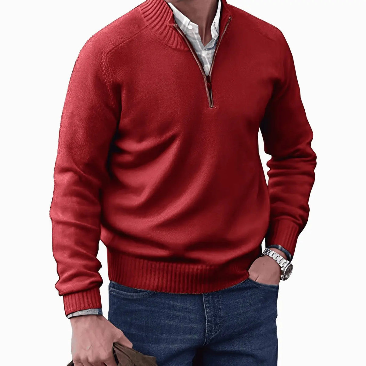George | Men's Knitted Half-Zip Pullover Jumper Ribbed Collar