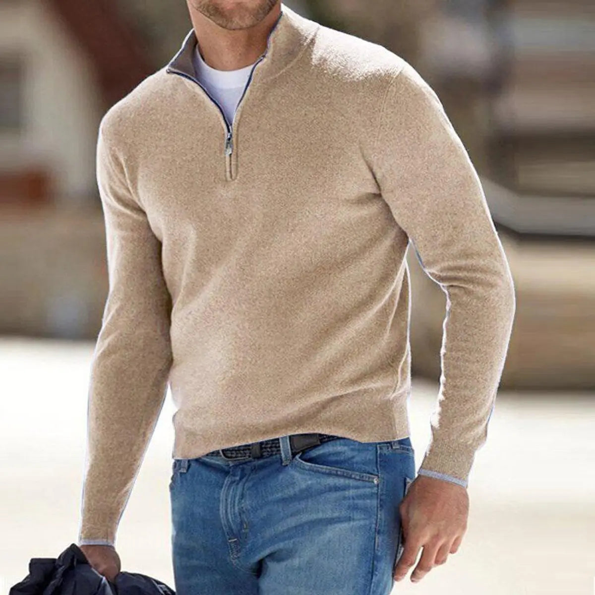 Thomas | Men's Quarter-Zip Knit Sweater Ribbed Half-Zip Pullover Jumper