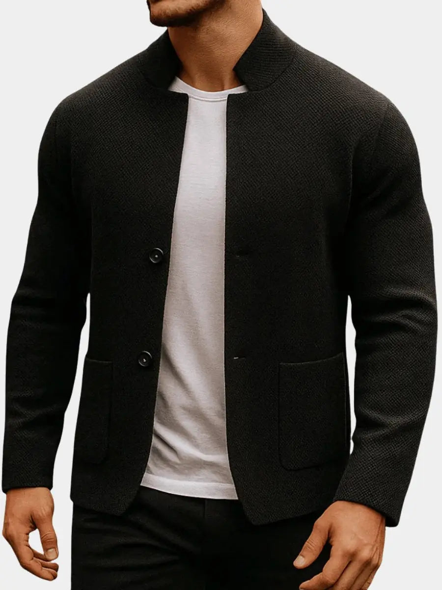 Charlie | Men's Quilted Jacket Knit Texture Mandarin Collar Button Blazer