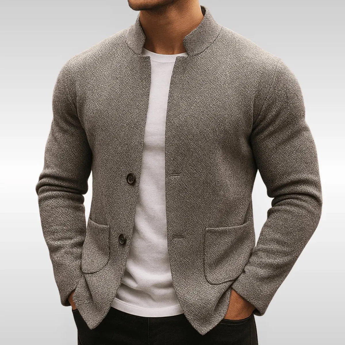 Charlie | Men's Quilted Jacket Knit Texture Mandarin Collar Button Blazer