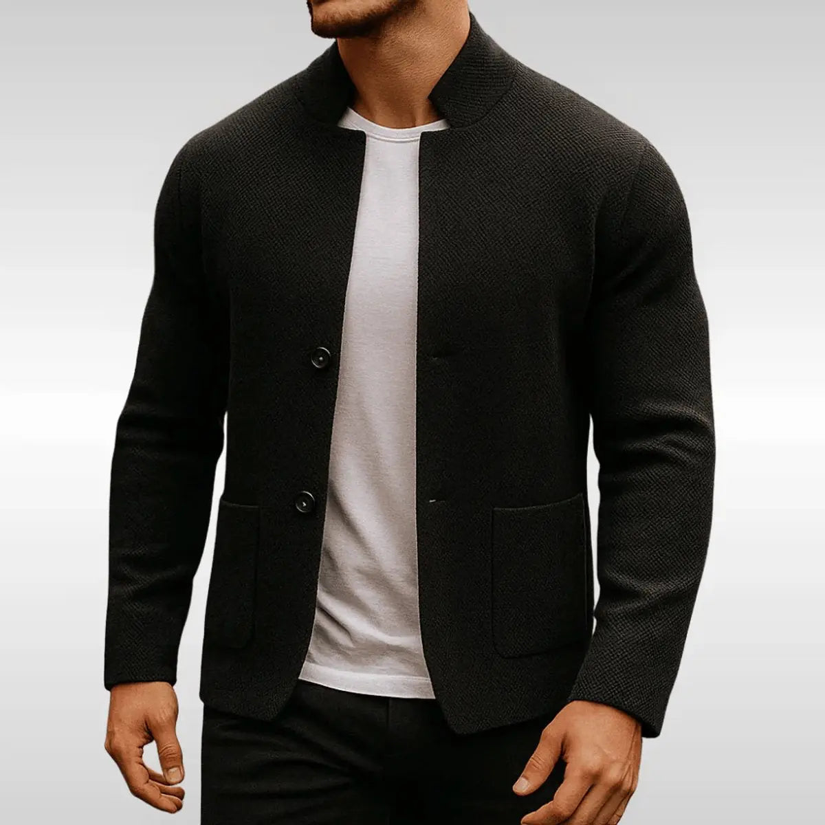 Charlie | Men's Quilted Jacket Knit Texture Mandarin Collar Button Blazer