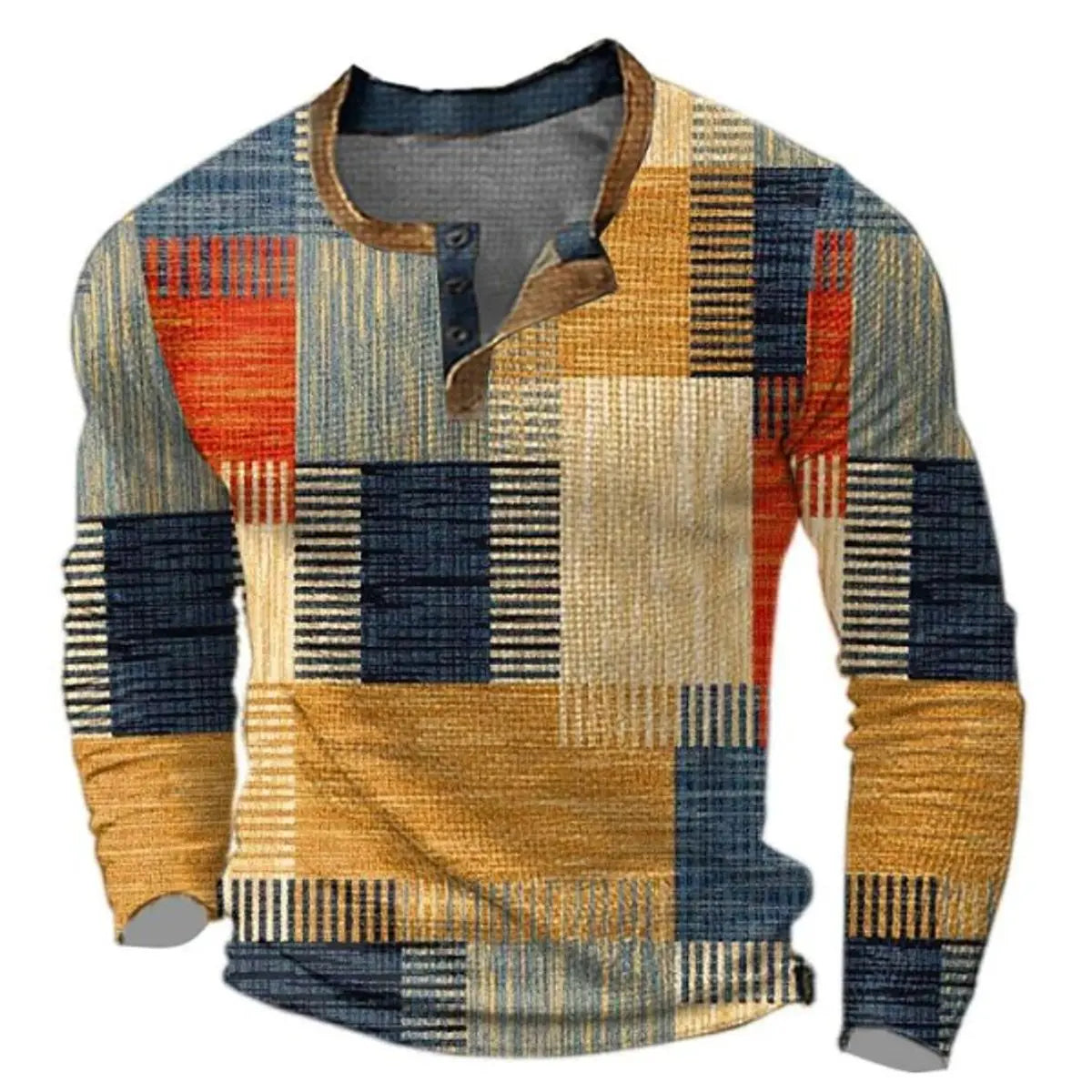 Thomas | Men's Retro Colour Block Long Sleeve Mens Knit Sweater Henley Top