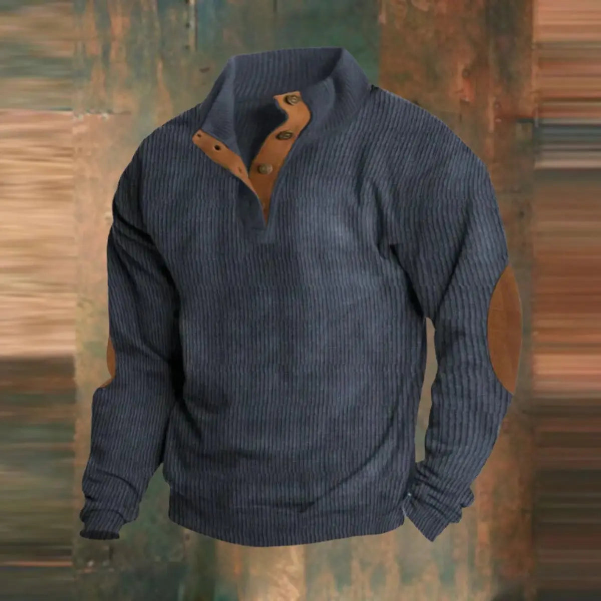 Archie | Men's Ribbed Knit Sweater Retro Quarter-Snap Pullover Elbow Patch