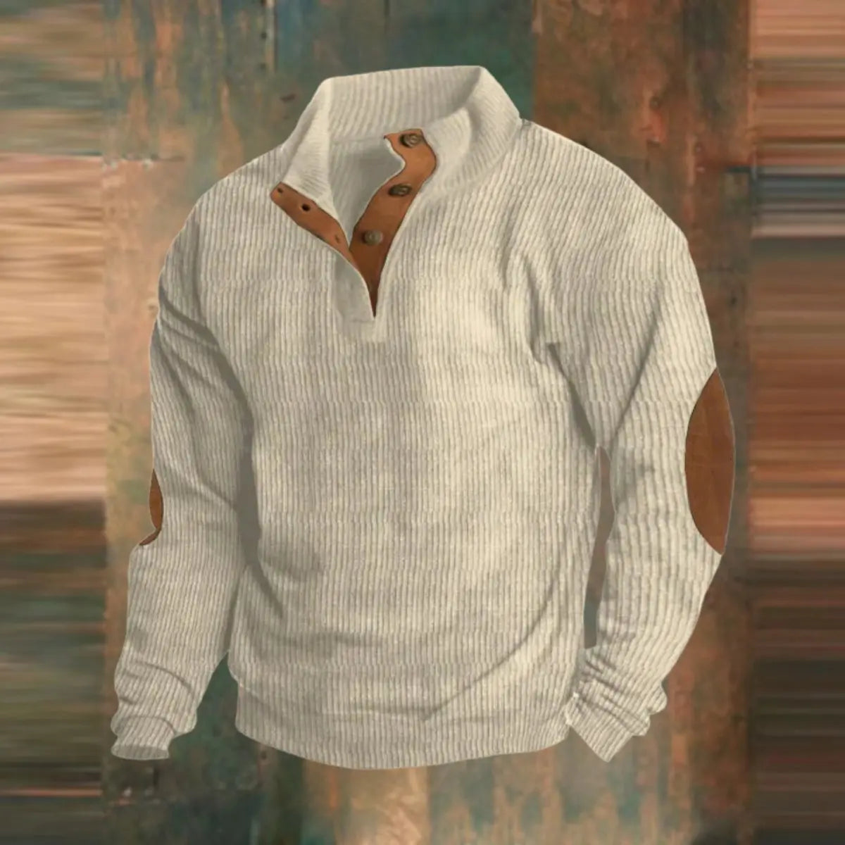 Archie | Men's Ribbed Knit Sweater Retro Quarter-Snap Pullover Elbow Patch