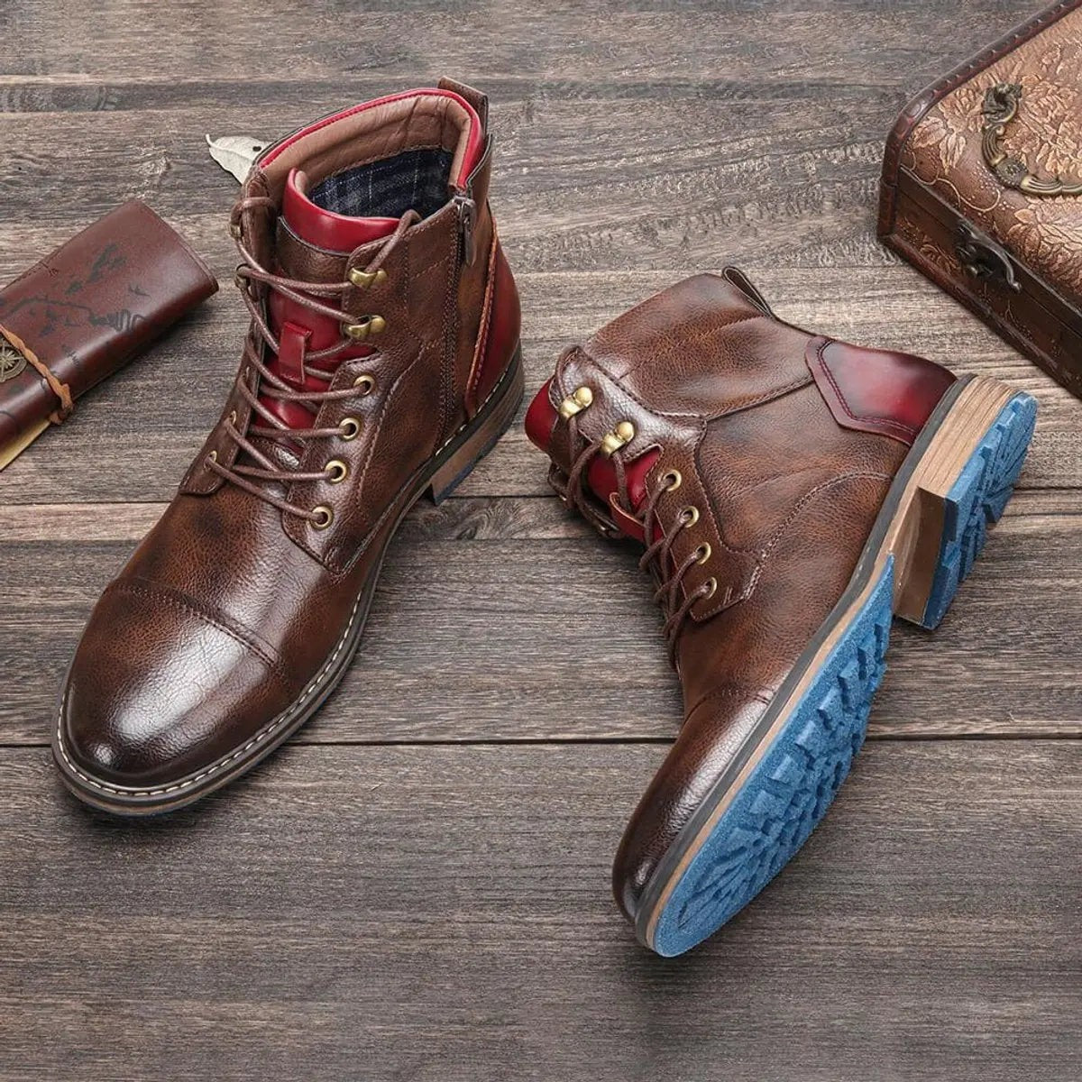 Miles | Men's Cap-Toe Vegan Leather Lace-Up Side-Zip Ankle Boots - Standard