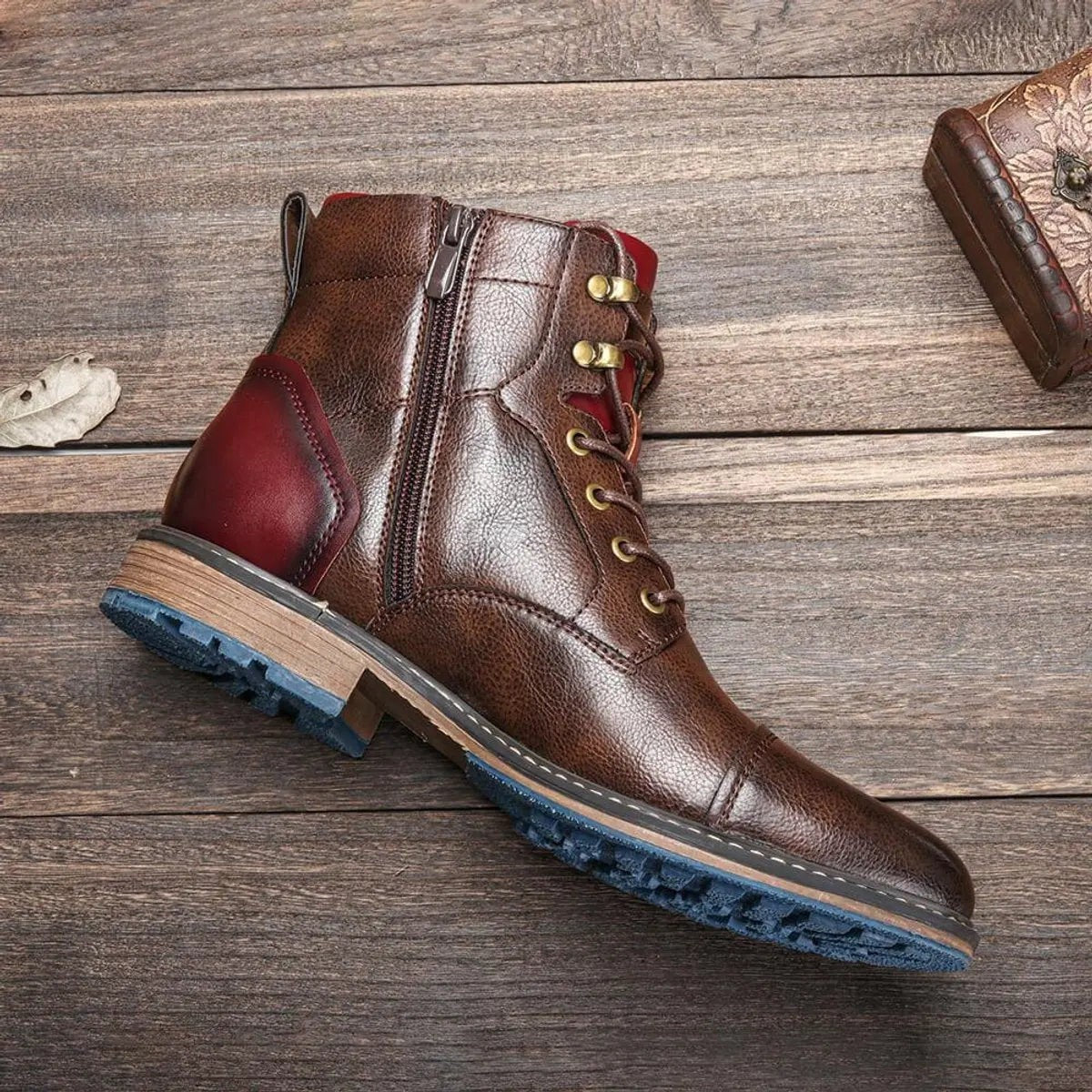 Miles | Men's Cap-Toe Vegan Leather Lace-Up Side-Zip Ankle Boots - Standard