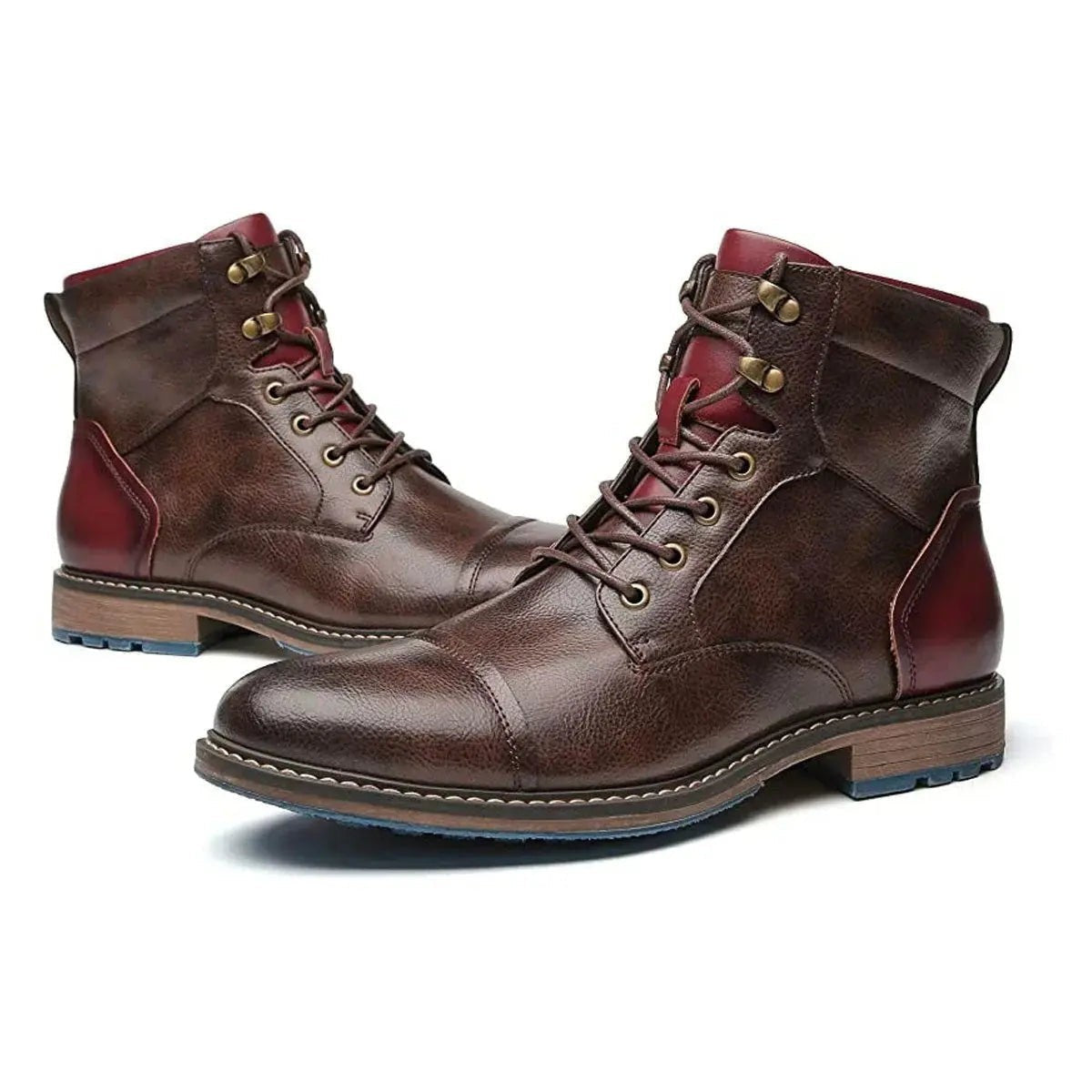 Miles | Men's Cap-Toe Vegan Leather Lace-Up Side-Zip Ankle Boots - Standard